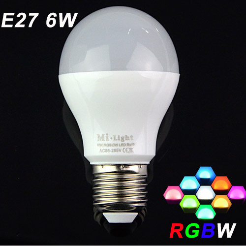 (image for) 85-265V Milight 2.4G Wireless E27 6W RGBW LED Bulb Lamp RGB+White/RGB+Warm White LED Bulb